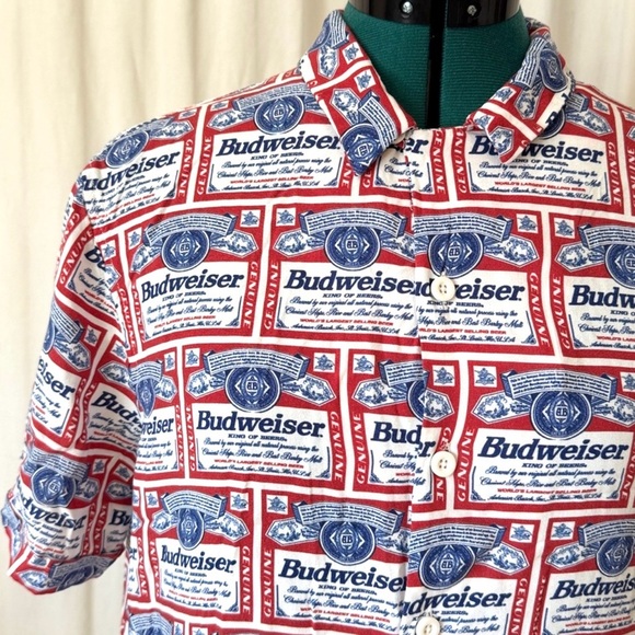 Budweiser Men's Red and Blue Logo Shirt by PacSun Size M - Picture 4 of 10